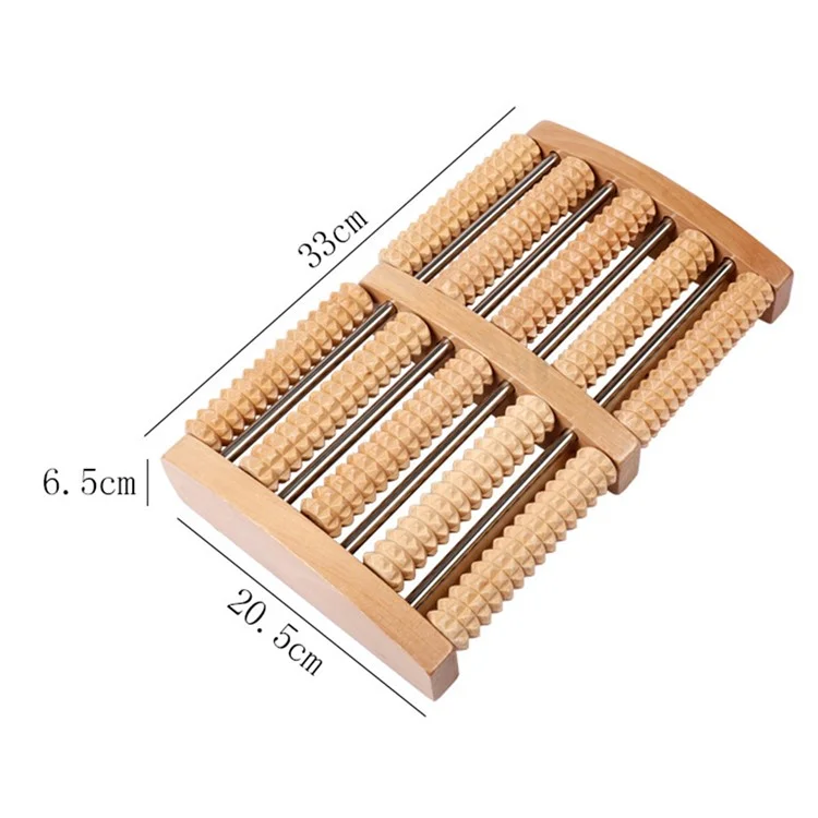 Rolo de Massagem para os Pés de Madeira com 5 Fileiras, Tubo de Aço para Reflexologia e Acuponto para Uso Doméstico