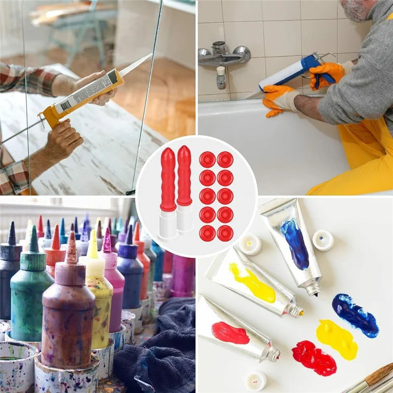 20Pcs Rubber Caulk Caps Leak Proof Caulking Saver Tube Sealer Glue Sealing Protector - Red