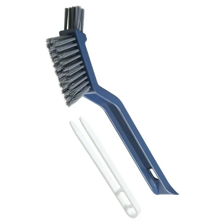 Multifunction Bathroom Brush Grout Cleaner Tile Scrubber Crevice Cleaning Hard Bristle Brush Built In Hair Clip - Blue
