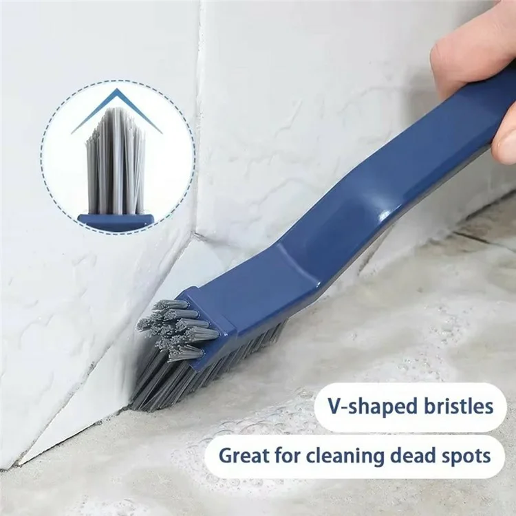 Multifunction Bathroom Brush Grout Cleaner Tile Scrubber Crevice Cleaning Hard Bristle Brush Built In Hair Clip - Blue