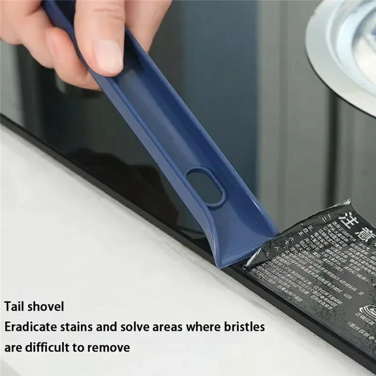 Multifunction Bathroom Brush Grout Cleaner Tile Scrubber Crevice Cleaning Hard Bristle Brush Built In Hair Clip - Blue