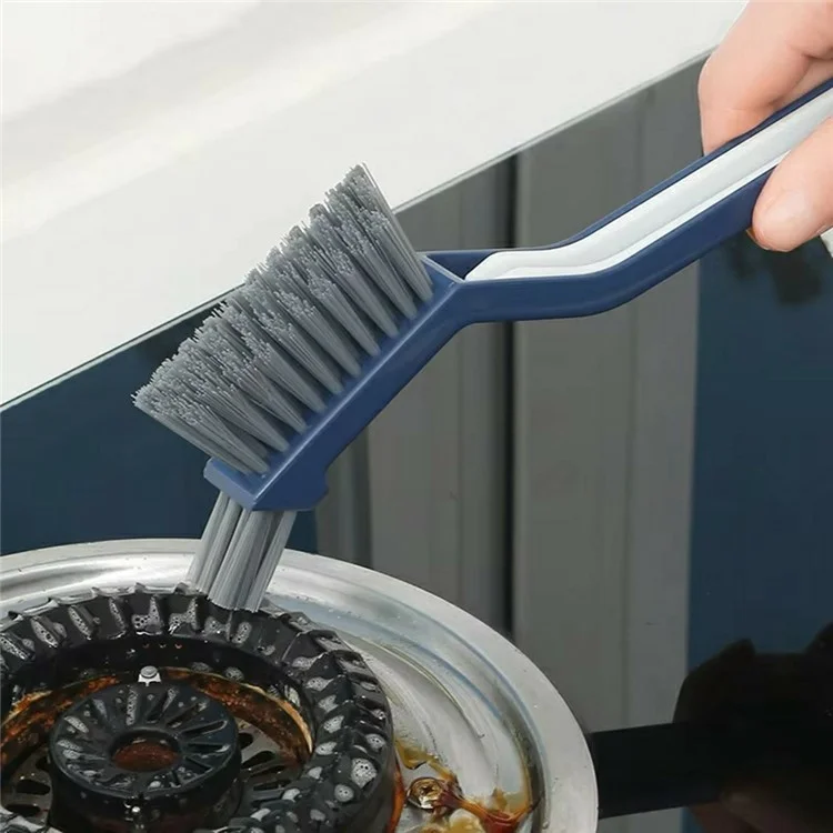 Multifunction Bathroom Brush Grout Cleaner Tile Scrubber Crevice Cleaning Hard Bristle Brush Built In Hair Clip - Blue