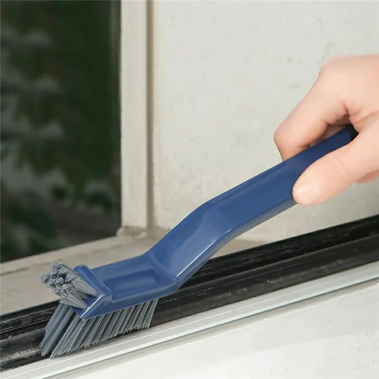 Multifunction Bathroom Brush Grout Cleaner Tile Scrubber Crevice Cleaning Hard Bristle Brush Built In Hair Clip - Blue