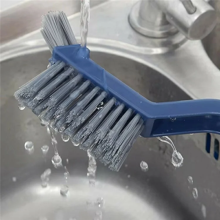 Multifunction Bathroom Brush Grout Cleaner Tile Scrubber Crevice Cleaning Hard Bristle Brush Built In Hair Clip - Blue