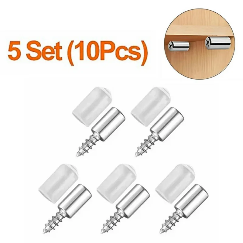 5 Sets Self Tapping Screws Furniture Mounting Pins with White Plastic Sleeves for Cabinet Wardrobe