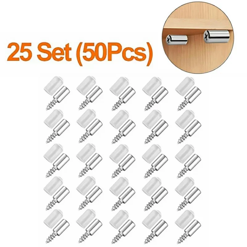 25 Sets Self Tapping Screws Furniture Mounting Pins with White Plastic Sleeves for Cabinet Wardrobe