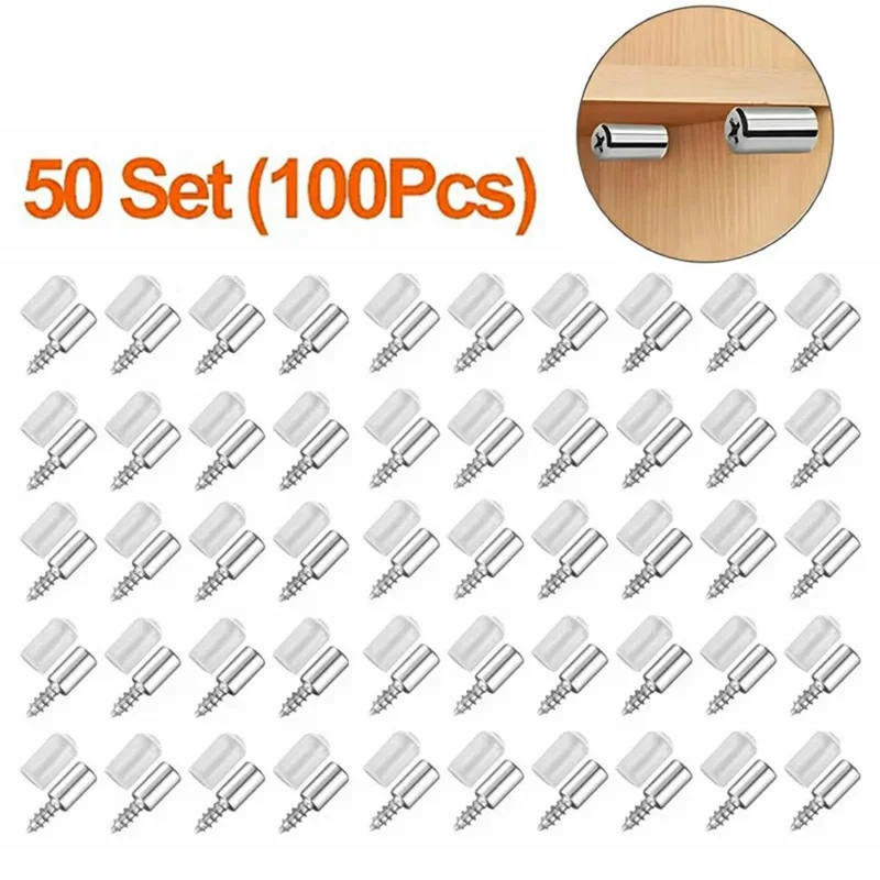 50 Sets Self Tapping Screws Furniture Mounting Pins with White Plastic Sleeves for Cabinet Wardrobe