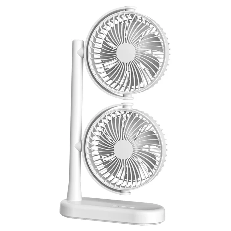 Ventilateur de bureau F-052 à double tête pour bureau ou dortoir, 3 vitesses, rechargeable par USB, circulateur d'air (Batterie intégrée de 4000 mAh)