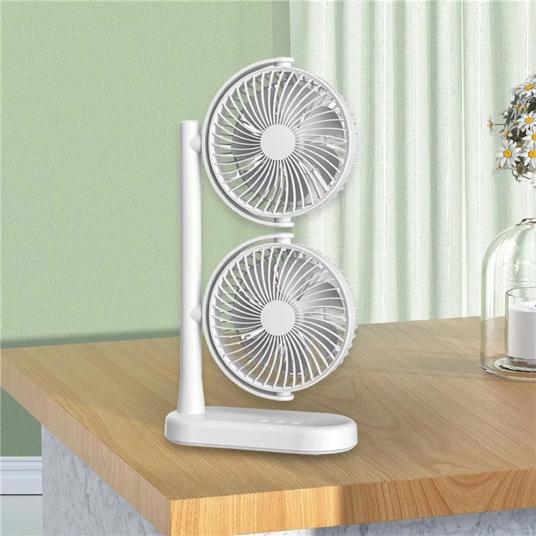Ventilateur de bureau F-052 à double tête pour bureau ou dortoir, 3 vitesses, rechargeable par USB, circulateur d'air (Batterie intégrée de 4000 mAh)
