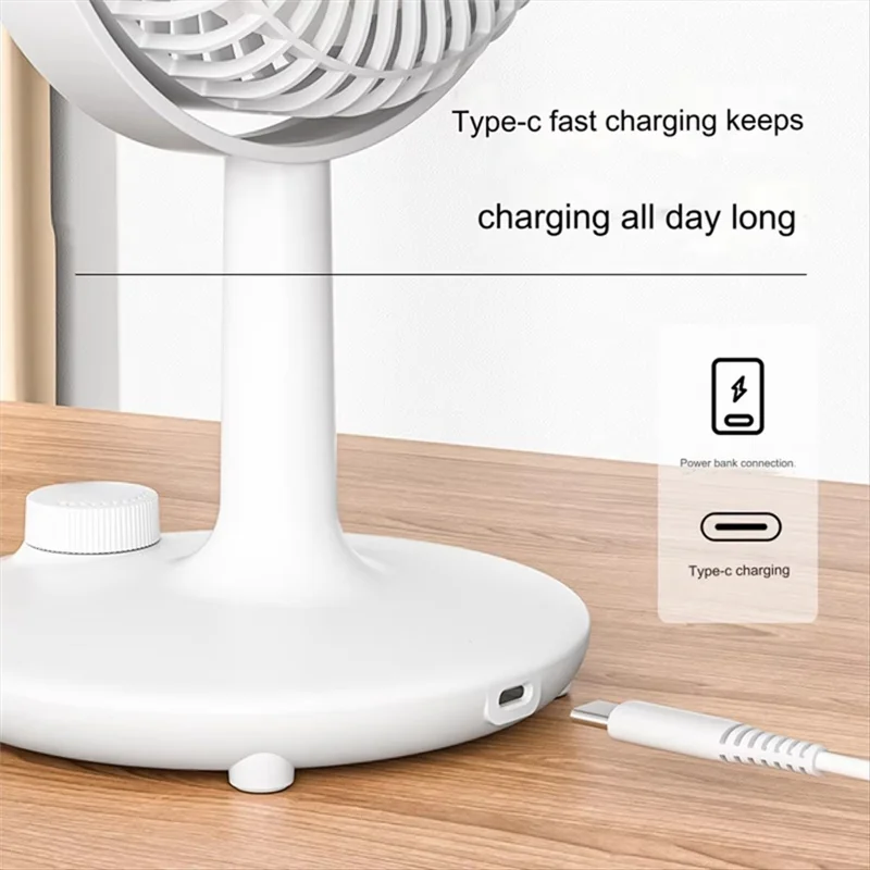 Stepless Speed Adjustable Portable Desktop Fan Quiet Summer Cooling Fan for Home Office - White