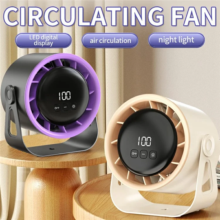 100 vitesses Ventilateur de bureau réglable Affichage numérique Ventilateur mural avec éclairage ambiant (Certifié CE) - Blanc