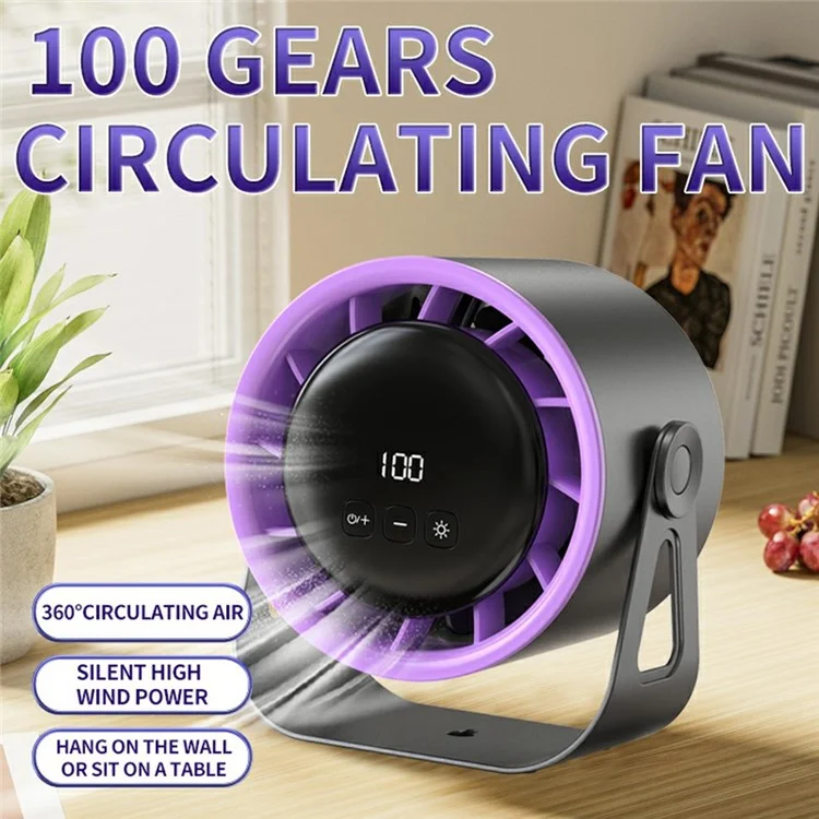 100 vitesses Ventilateur de bureau réglable Affichage numérique Ventilateur mural avec éclairage ambiant (Certifié CE) - Blanc