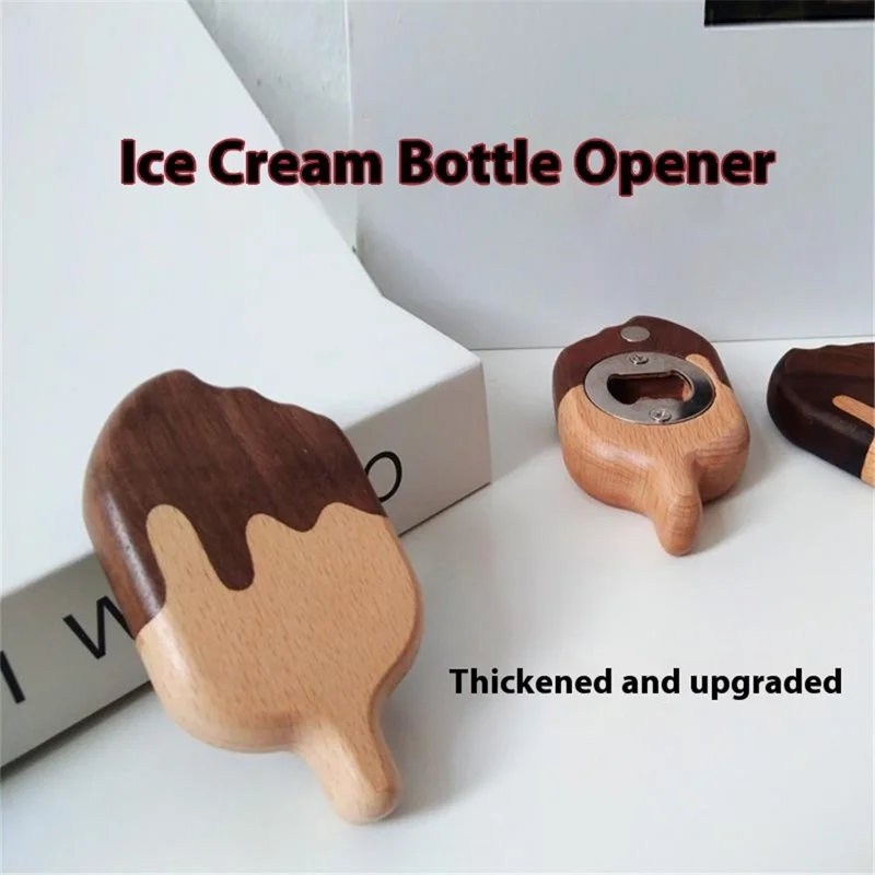Wooden Ice Cream Shaped Bottle Opener Refrigerator Magnet Creative Beer Cap Lifter For Home Decor