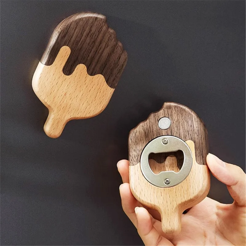 Wooden Ice Cream Shaped Bottle Opener Refrigerator Magnet Creative Beer Cap Lifter For Home Decor