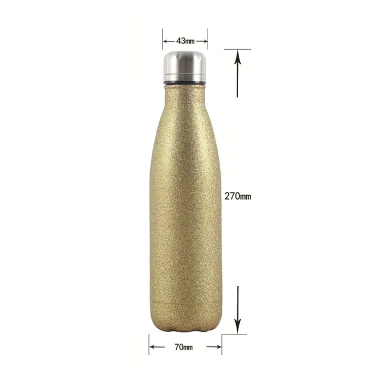 Bouteille isotherme en acier inoxydable 304 à col étroit de 500 ml (Certifiée SGS / Sans BPA) - Or Scintillant