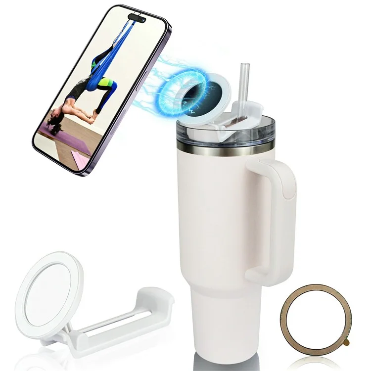 For Stanley 40OZ Cup Magnetic Phone Holder Portable Rotatable Z-Shaped Stand Compatible with All Phones - White