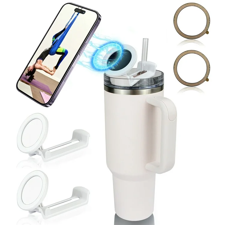 2Pcs For Stanley 40OZ Cup Magnetic Phone Holder Portable Rotatable Z-Shaped Stand Compatible with All Phones - White