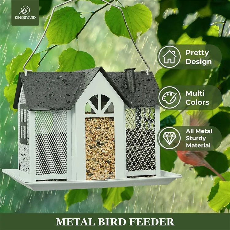 Comedouro de Pássaros Suspenso para Jardim - Design de Casa em Metal, à Prova de Esquilos, para Beija-Flores - Branco