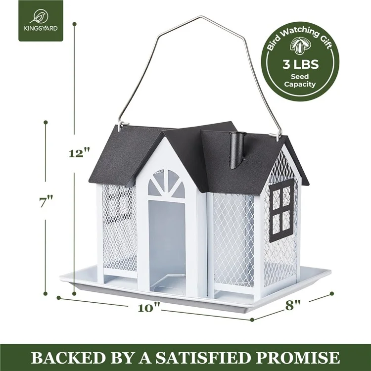Comedouro de Pássaros Suspenso para Jardim - Design de Casa em Metal, à Prova de Esquilos, para Beija-Flores - Branco