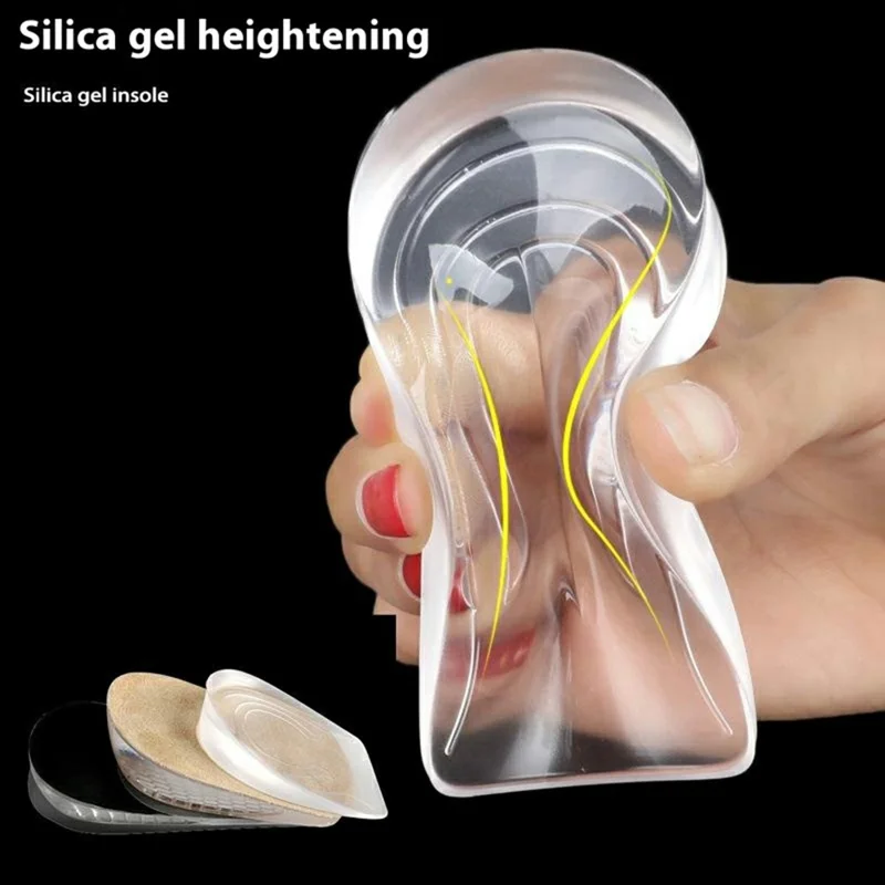 1cm Height Increase Transparent Silicone Insoles Shock Absorbing Invisible Heel Pad for Men