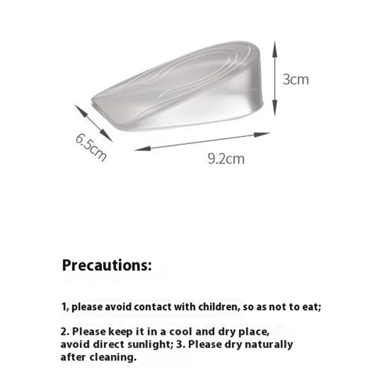 3cm Height Increase Transparent Silicone Insoles Shock Absorbing Invisible Heel Pad for Men