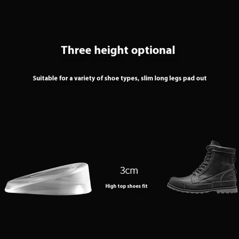 3cm Height Increase Transparent Silicone Insoles Shock Absorbing Invisible Heel Pad for Men
