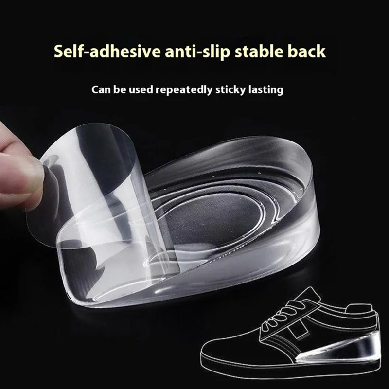 3cm Height Increase Transparent Silicone Insoles Shock Absorbing Invisible Heel Pad for Men