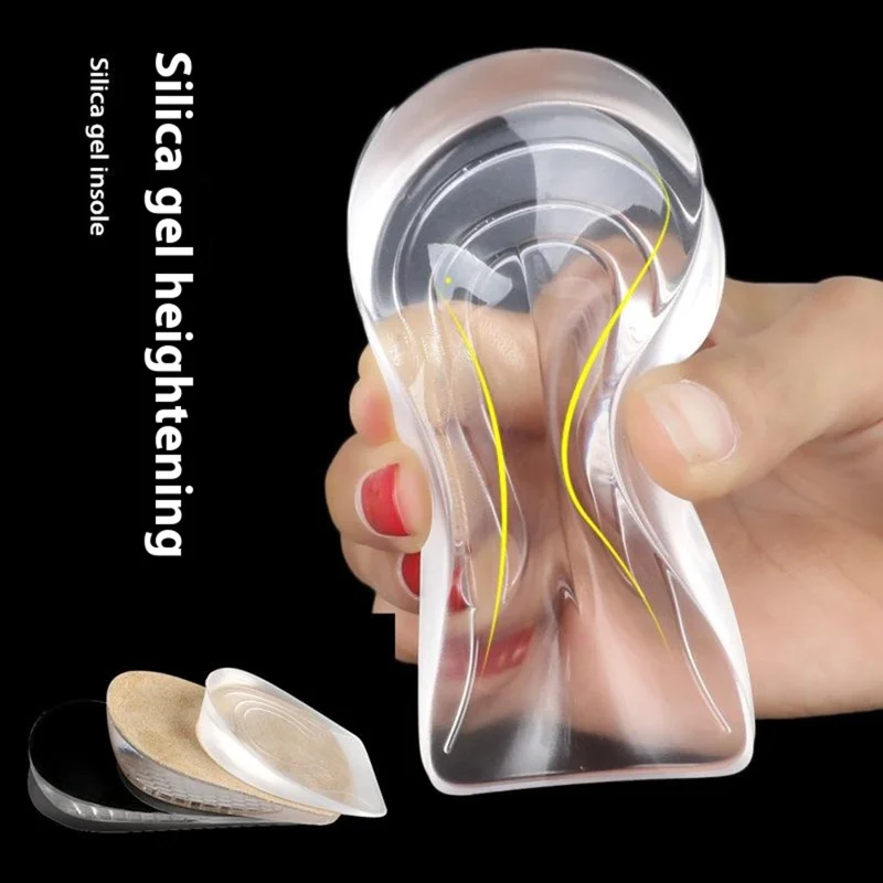 3cm Height Increase Transparent Silicone Insoles Shock Absorbing Invisible Heel Pad for Men