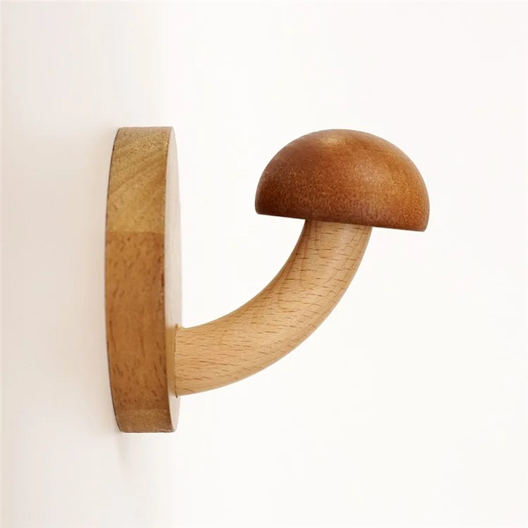 Appendiabiti a Forma di Fungo in Legno Stile Nordico per Ingresso Casa e Porta - Colore Noce / Tipo Adesivo