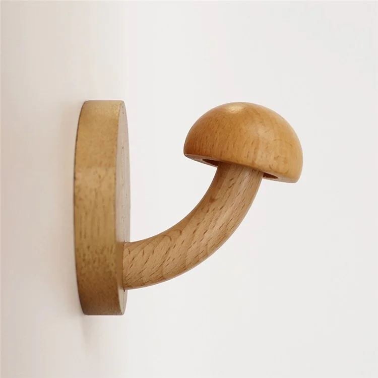 Wooden Mushroom Wall Hook Coat Hanger Nordic Style Home Entryway Door Back Storage Hook - Wood Color / Adhesive Type