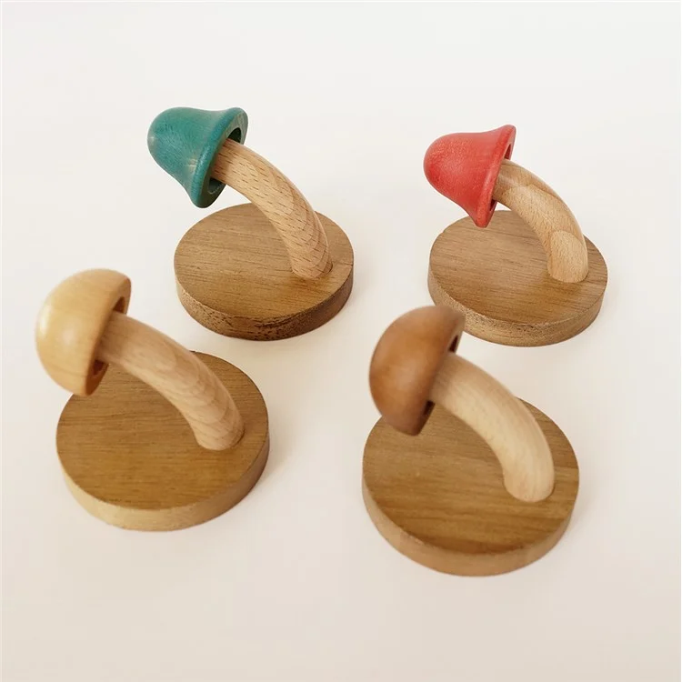Wooden Mushroom Wall Hook Coat Hanger Nordic Style Home Entryway Door Back Storage Hook - Wood Color / Adhesive Type