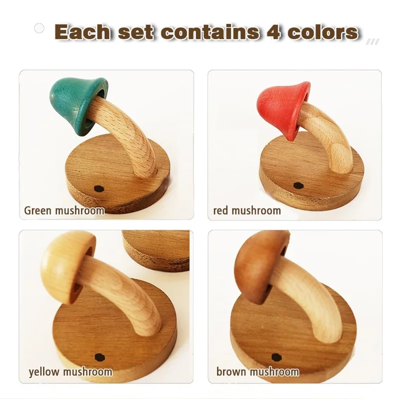 4Pcs Wooden Mushroom Wall Hooks Coat Hangers Door Wall Screw Installation Storage Hooks