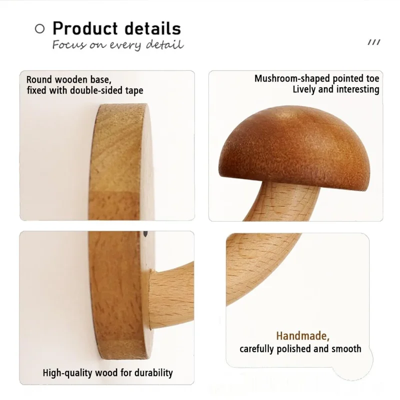 4Pcs Wooden Mushroom Wall Hooks Coat Hangers Door Wall Screw Installation Storage Hooks