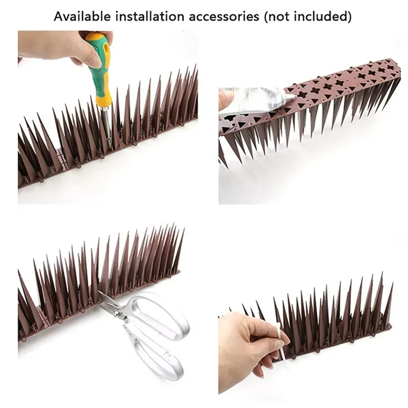 4Pcs Garden Anti-Climbing Spikes Birds Cats Repellent Wall Fence Protection Device - Black