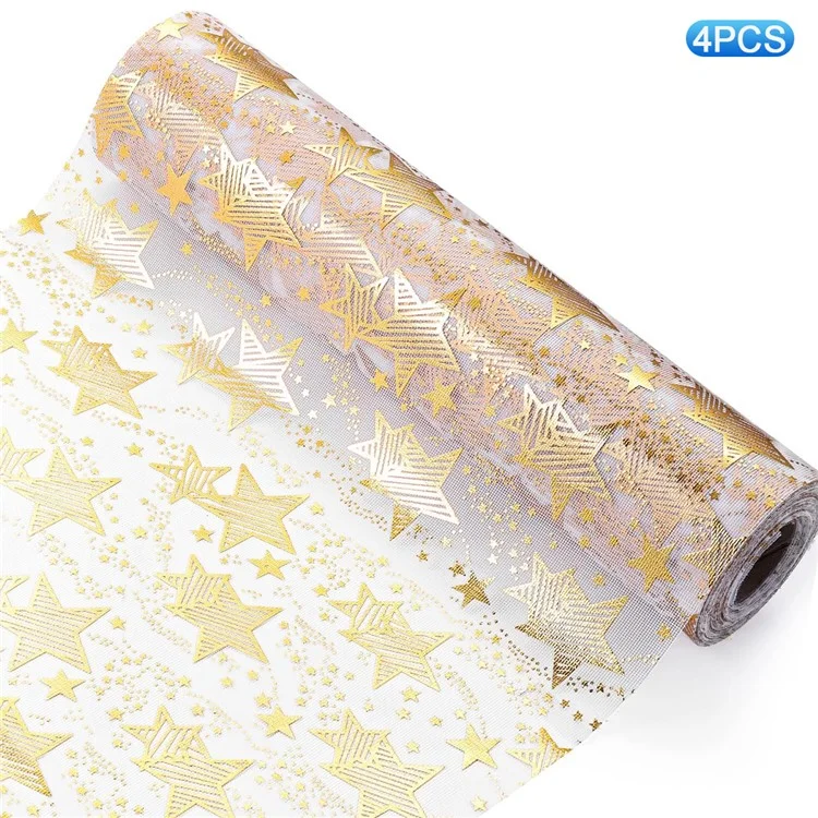 4 Stück 28x45cm Folien-Tischläufer mit Sternen-Design für Feiertage, Hochzeiten und Dekoration - Polyester-Mesh Tischfahne