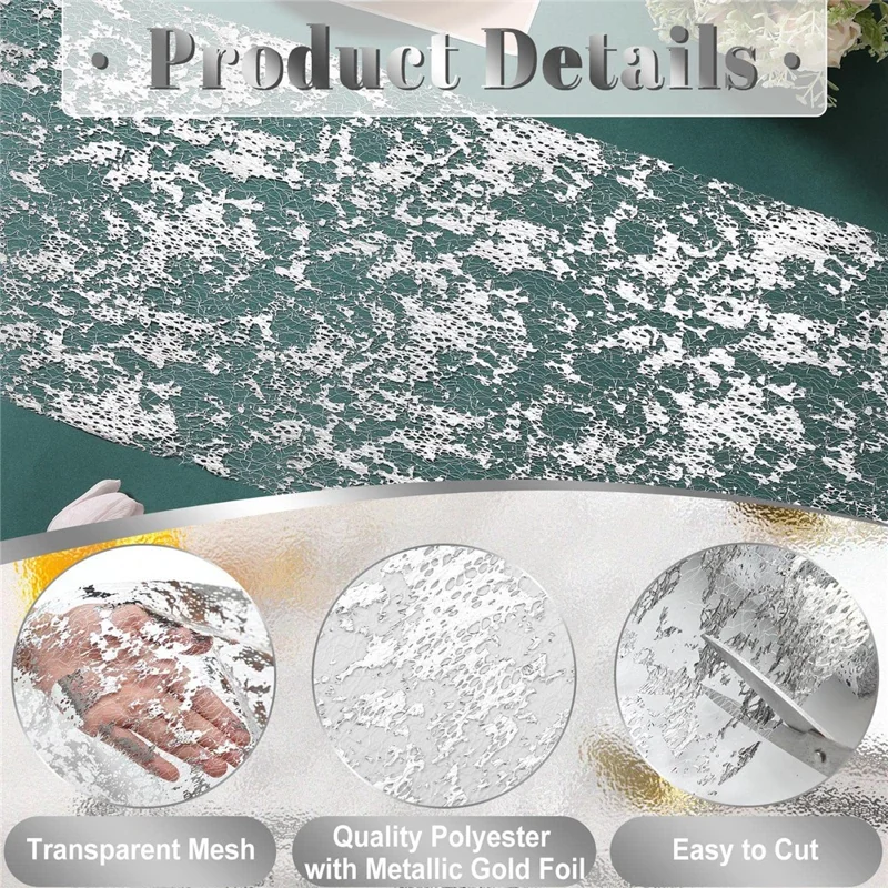 4Pcs 28x45cm Hot Stamping Foil Table Runner Holiday Party Wedding Decor Polyester Mesh Table Flag - Gold Snowflake