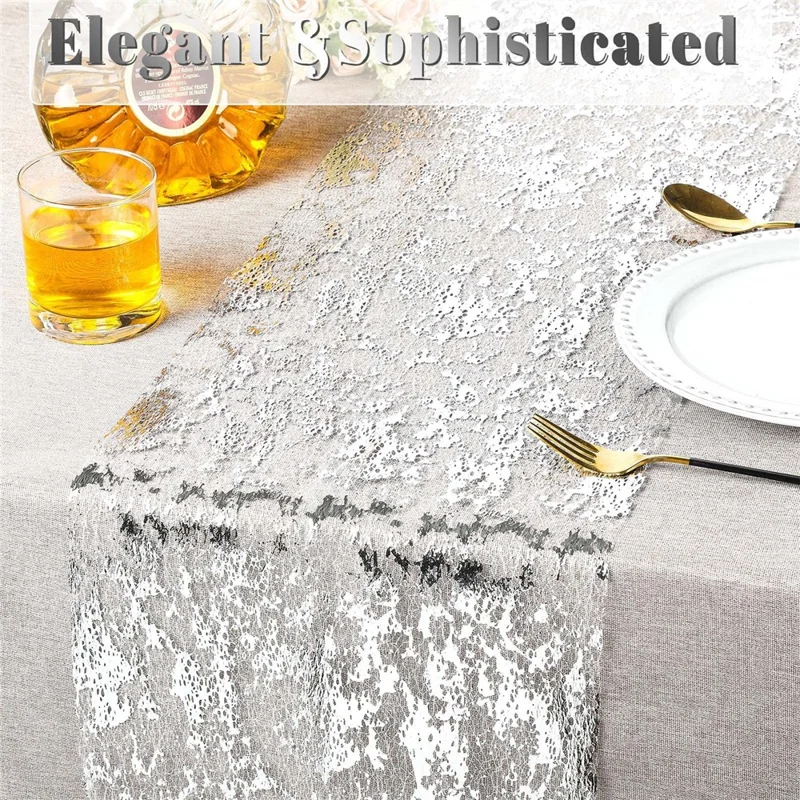 4Pcs 28x45cm Hot Stamping Foil Table Runner Holiday Party Wedding Decor Polyester Mesh Table Flag - Gold Snowflake