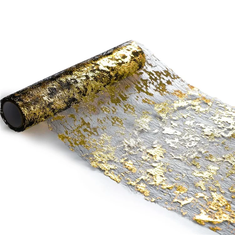 28x900cm Folienprägung Tischläufer Schwarz+Gold für Feiertage, Hochzeit und Dekoration - Polyester Tischfahne