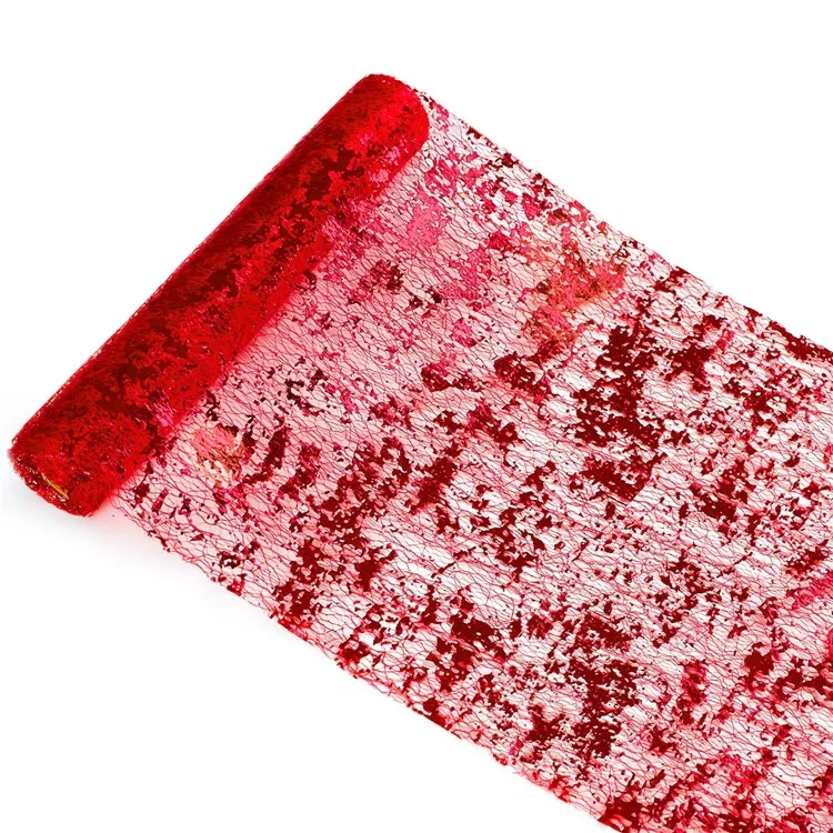 28 x 275 cm Goldfolien-Tischläufer aus Netzstoff Luxus-Tischdecke für Party und Hochzeit - Rot