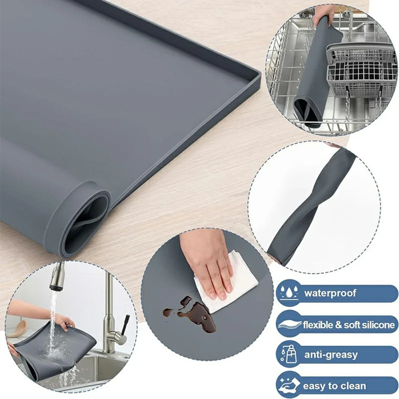 50x60cm Washer Dryer Top Cover Mat Washing Machine Non Slip Waterproof Silicone Protective Pad - Black
