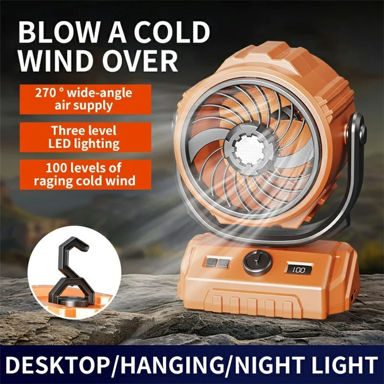 Outdoor Camping Fan 100 Speed 3 in 1 Hanging Fan with LED Light / Power Bank Function (CE Certificated) - Green