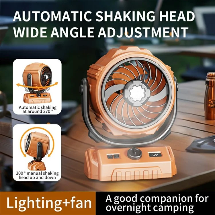 Outdoor Camping Fan 100 Speed 3 in 1 Hanging Fan with LED Light / Power Bank Function (CE Certificated) - Green