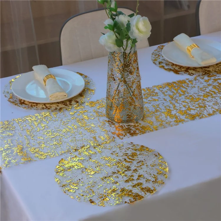 6 Stück Heißfoliengeprägtes Tischset Rund Tischläufer Hochzeit Feier Bankett Dekoration - Rot