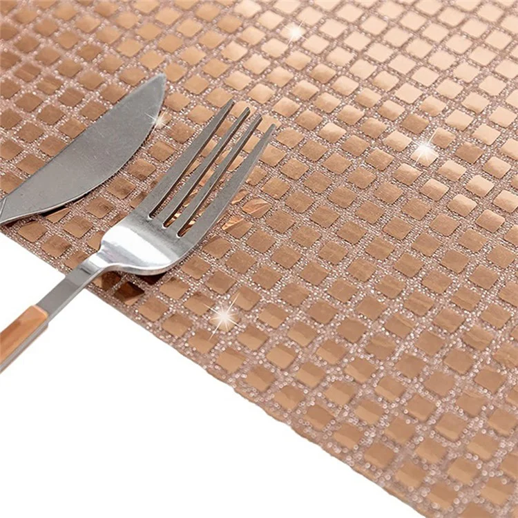 30x45cm Sequin Plaid Placemat Party Home Decor Polyester Table Protection Mat - Rose Gold