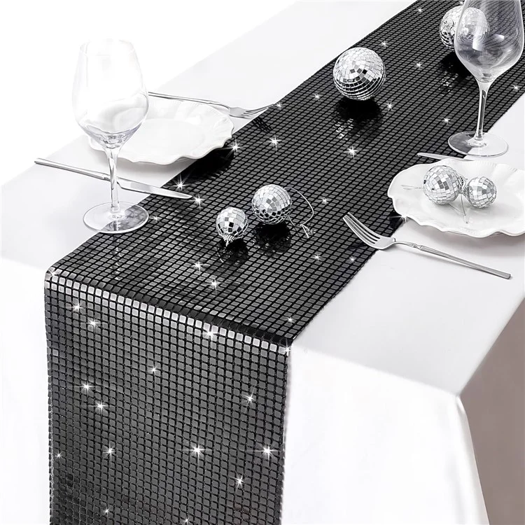30x180 cm Disco-Spiegel-Pailletten-Tischläufer Europäische Hochzeit Party Neujahr Dekoration Tischfahne - Schwarz