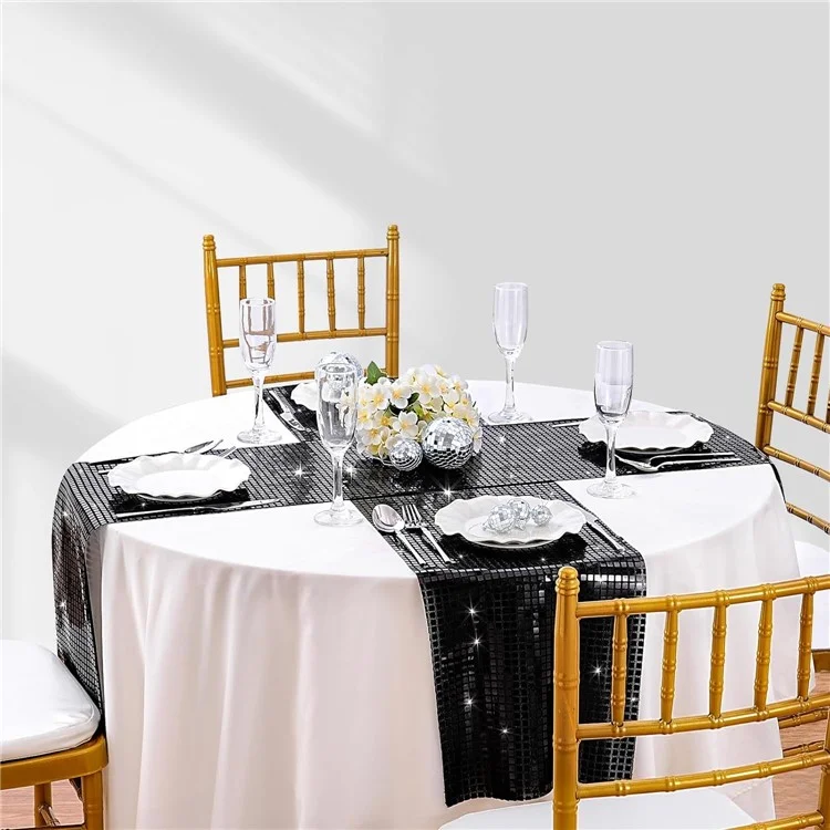 30x180 cm Disco-Spiegel-Pailletten-Tischläufer Europäische Hochzeit Party Neujahr Dekoration Tischfahne - Schwarz
