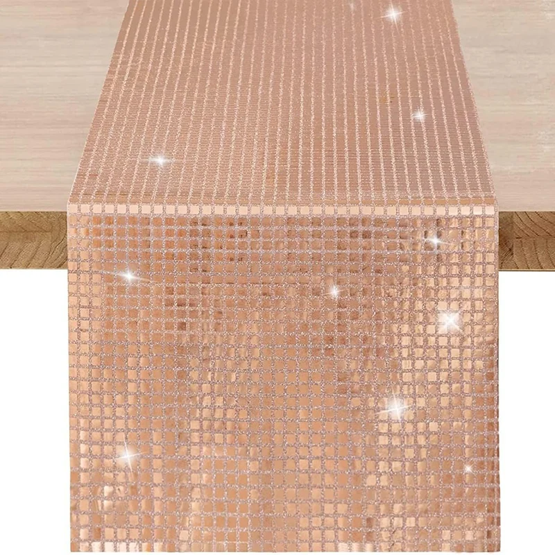 30x180cm Disco Mirror Sequin Plaid Table Runner European Wedding Party New Year Decor Tablet Flag - Rose Gold