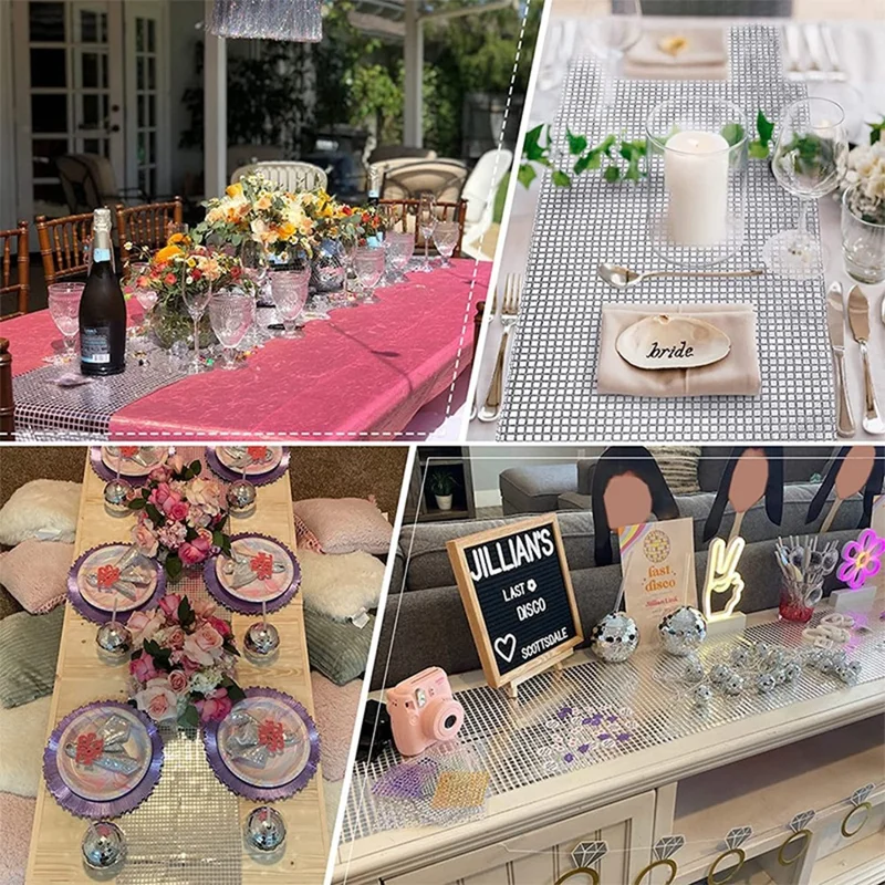 30x180cm Disco Mirror Sequin Plaid Table Runner European Wedding Party New Year Decor Tablet Flag - Rose Gold
