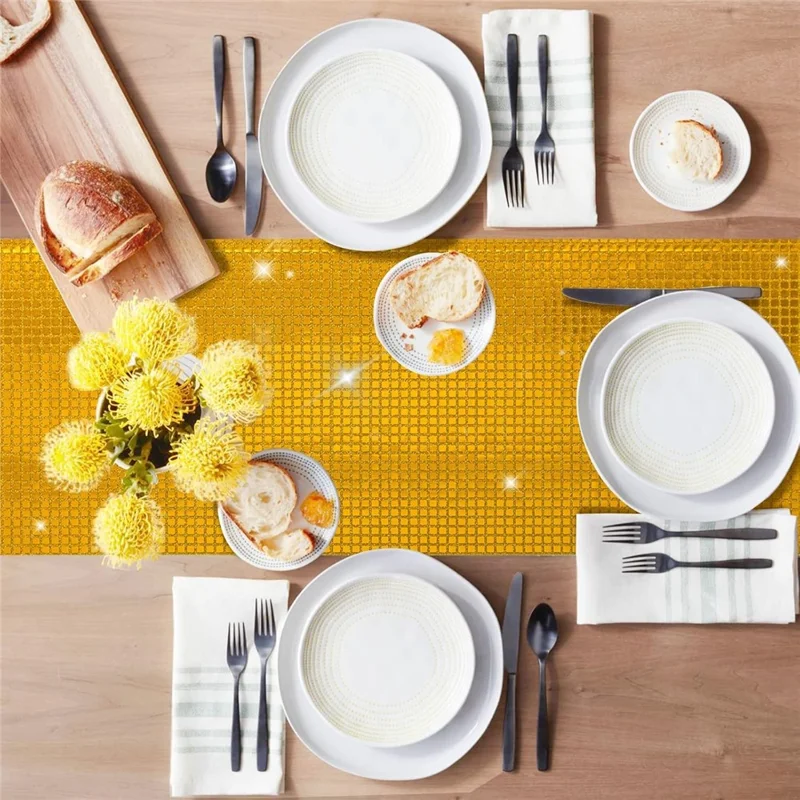 30x275cm Disco Mirror Sequin Plaid Table Runner European Wedding Party New Year Decor Tablet Flag - Gold