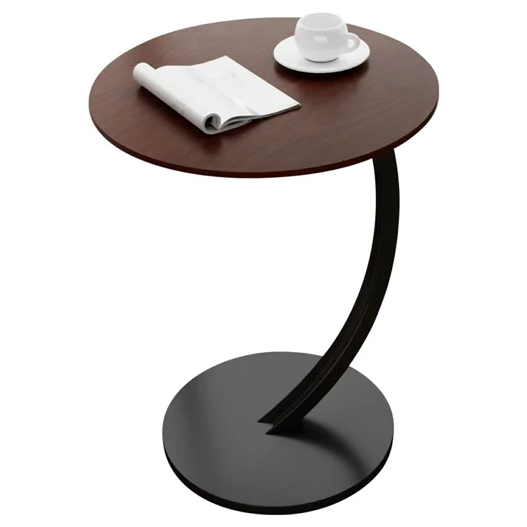 Round Side Table Living Room Balcony Leisure Coffee Table Sofa End Table Bedroom Storage Rack - Walnut Color / Black Bracket